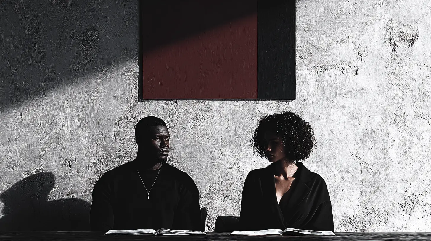 Couple having a calm, serious conversation before moving in together.
