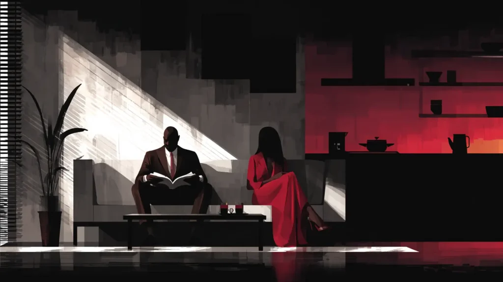 Couple in a shared evening routine that suggests lifestyle compatibility and intimacy questions.