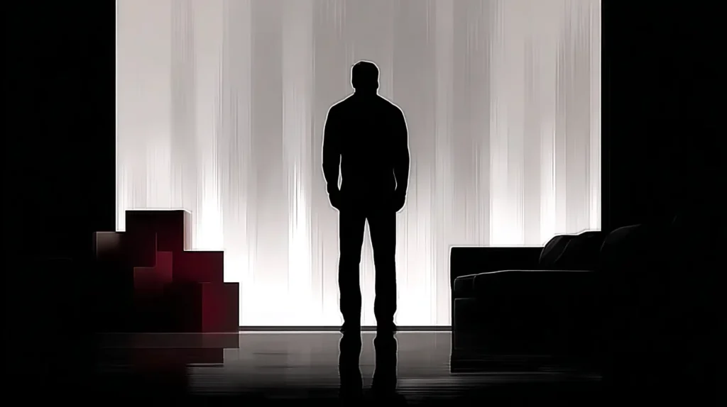 Man standing in an apartment and thinking seriously about moving in together.