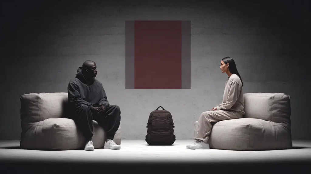 Couple discussing guest rules and personal space in a shared home.