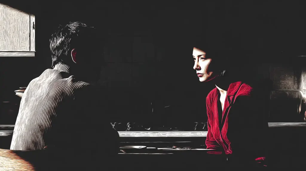 Couple having a serious conversation that suggests emotional maturity and accountability.