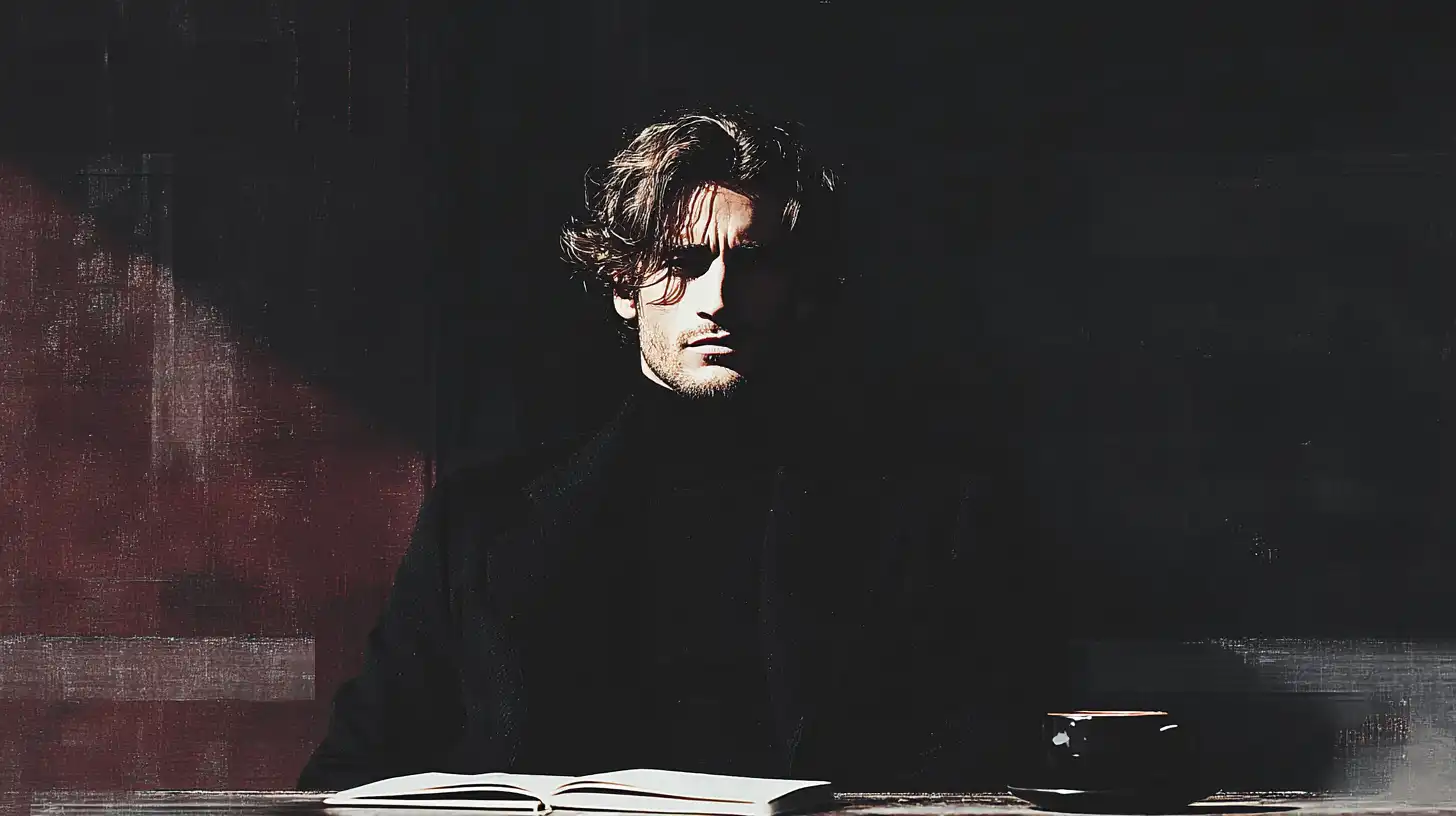 Man sitting alone at a café table, thinking seriously about choosing the right partner.