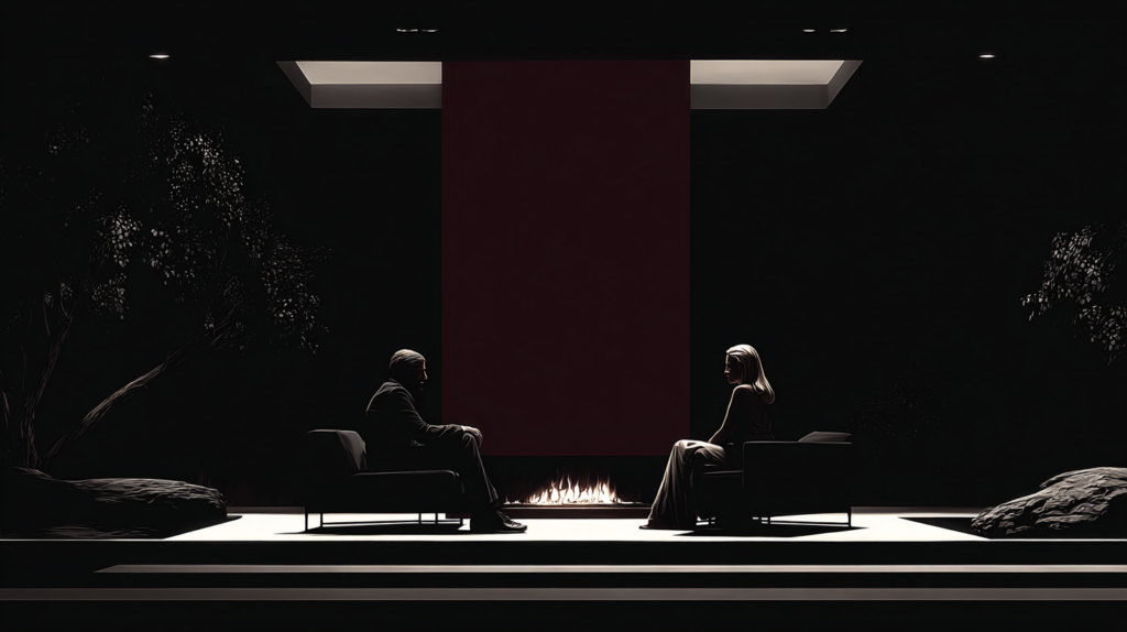 Couple in a tense but realistic moment that suggests controlling relationship dynamics.