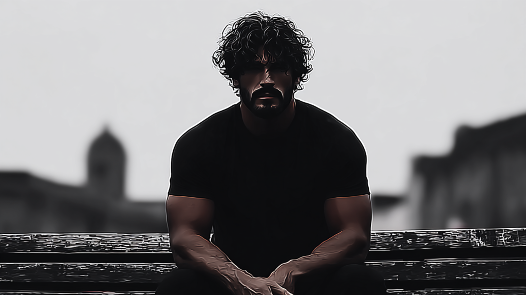 Man sitting alone and thinking seriously after repeated relationship issues.